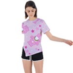 Cheer Bear Pink, Care, Care Bears, Cartoon Asymmetrical Short Sleeve Sports T-Shirt