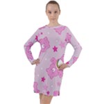 Cheer Bear Pink, Care, Care Bears, Cartoon Long Sleeve Hoodie Dress