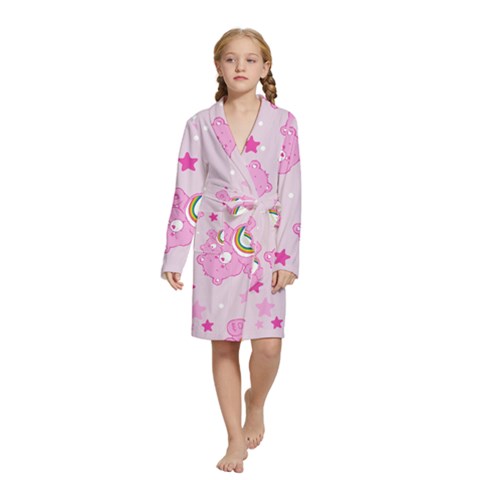 Cheer Bear Pink, Care, Care Bears, Cartoon Kids  Long Sleeve Velvet Lounge Robe from ArtsNow.com