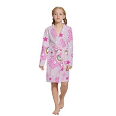 Cheer Bear Pink, Care, Care Bears, Cartoon Kids  Long Sleeve Velvet Lounge Robe from ArtsNow.com