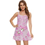 Cheer Bear Pink, Care, Care Bears, Cartoon Ruffle Edge Bra Cup Chiffon Mini Dress