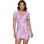 Cheer Bear Pink, Care, Care Bears, Cartoon Low Cut Cap Sleeve Mini Dress