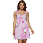 Cheer Bear Pink, Care, Care Bears, Cartoon Ruffle Strap Babydoll Chiffon Dress