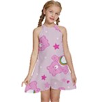 Cheer Bear Pink, Care, Care Bears, Cartoon Kids  Halter Collar Waist Tie Chiffon Dress