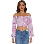 Cheer Bear Pink, Care, Care Bears, Cartoon Long Sleeve Crinkled Weave Crop Top