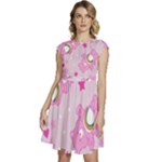 Cheer Bear Pink, Care, Care Bears, Cartoon Cap Sleeve High Waist Dress