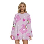 Cheer Bear Pink, Care, Care Bears, Cartoon Round Neck Long Sleeve Bohemian Style Chiffon Mini Dress