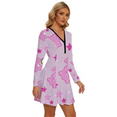 Long Sleeve Deep V Mini Dress  