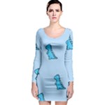 Dinosaur , Cute, Pastel, Long Sleeve Bodycon Dress