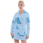 Dinosaur , Cute, Pastel, Women s Long Sleeve Casual Dress