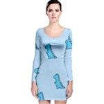 Dinosaur , Cute, Pastel, Long Sleeve Velvet Bodycon Dress