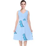 Dinosaur , Cute, Pastel, V-Neck Midi Sleeveless Dress 