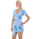 Dinosaur , Cute, Pastel, Short Sleeve Asymmetric Mini Dress