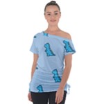 Dinosaur , Cute, Pastel, Off Shoulder Tie-Up T-Shirt