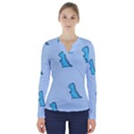 Dinosaur , Cute, Pastel, V-Neck Long Sleeve Top