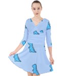 Dinosaur , Cute, Pastel, Quarter Sleeve Front Wrap Dress