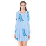 Dinosaur , Cute, Pastel, Long Sleeve V-neck Flare Dress