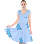 Dinosaur , Cute, Pastel, Cap Sleeve Front Wrap Midi Dress