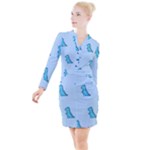 Dinosaur , Cute, Pastel, Button Long Sleeve Dress