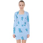 Dinosaur , Cute, Pastel, V-neck Bodycon Long Sleeve Dress