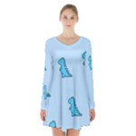 Dinosaur , Cute, Pastel, Long Sleeve Velvet V-neck Dress