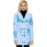 Dinosaur , Cute, Pastel, Button Up Hooded Coat 