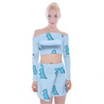 Dinosaur , Cute, Pastel, Off Shoulder Top with Mini Skirt Set