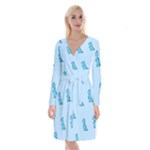 Dinosaur , Cute, Pastel, Long Sleeve Velvet Front Wrap Dress