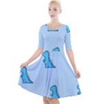 Dinosaur , Cute, Pastel, Quarter Sleeve A-Line Dress