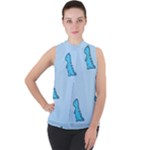 Dinosaur , Cute, Pastel, Mock Neck Chiffon Sleeveless Top