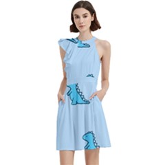 Cocktail Party Halter Sleeveless Dress With Pockets 