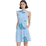 Dinosaur , Cute, Pastel, Cocktail Party Halter Sleeveless Dress With Pockets