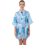 Dinosaur , Cute, Pastel, Half Sleeve Satin Kimono 