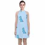 Dinosaur , Cute, Pastel, Velvet Halter Neckline Dress 