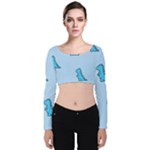 Dinosaur , Cute, Pastel, Velvet Long Sleeve Crop Top