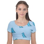 Dinosaur , Cute, Pastel, Velvet Short Sleeve Crop Top 