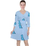 Dinosaur , Cute, Pastel, Quarter Sleeve Ruffle Waist Dress