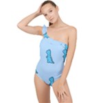 Dinosaur , Cute, Pastel, Frilly One Shoulder Swimsuit