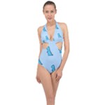 Dinosaur , Cute, Pastel, Halter Front Plunge Swimsuit