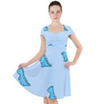 Dinosaur , Cute, Pastel, Cap Sleeve Midi Dress With Pockets