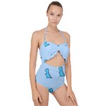 Dinosaur , Cute, Pastel, Scallop Top Cut Out Swimsuit