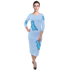 Quarter Sleeve Midi Velour Bodycon Dress 