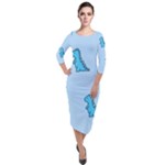 Dinosaur , Cute, Pastel, Quarter Sleeve Midi Velour Bodycon Dress