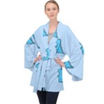 Dinosaur , Cute, Pastel, Long Sleeve Velvet Kimono 