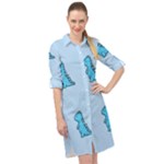 Dinosaur , Cute, Pastel, Long Sleeve Mini Shirt Dress