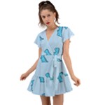 Dinosaur , Cute, Pastel, Flutter Sleeve Wrap Dress