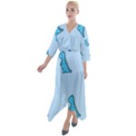 Dinosaur , Cute, Pastel, Quarter Sleeve Wrap Front Maxi Dress