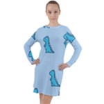 Dinosaur , Cute, Pastel, Long Sleeve Hoodie Dress