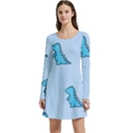 Dinosaur , Cute, Pastel, Long Sleeve Velour Skater Dress