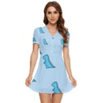 Dinosaur , Cute, Pastel, V-Neck High Waist Chiffon Mini Dress